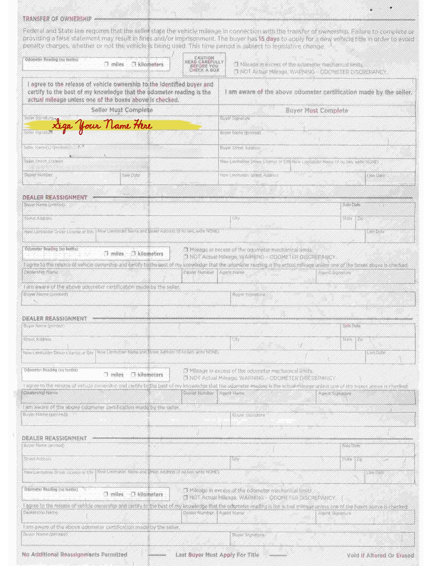 How to sign your title in Arizona with example 1