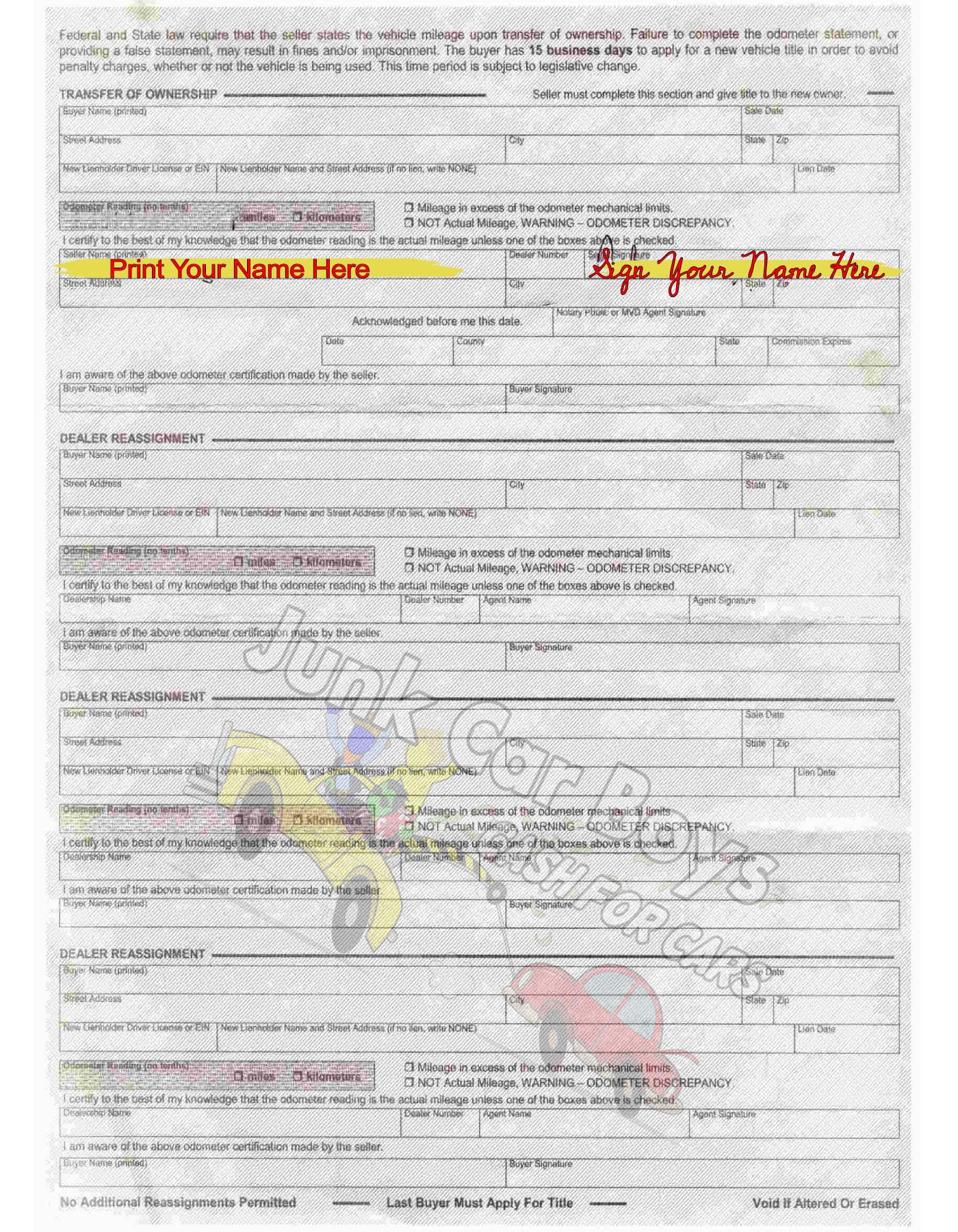 How to sign a title in Arizona on back example 2