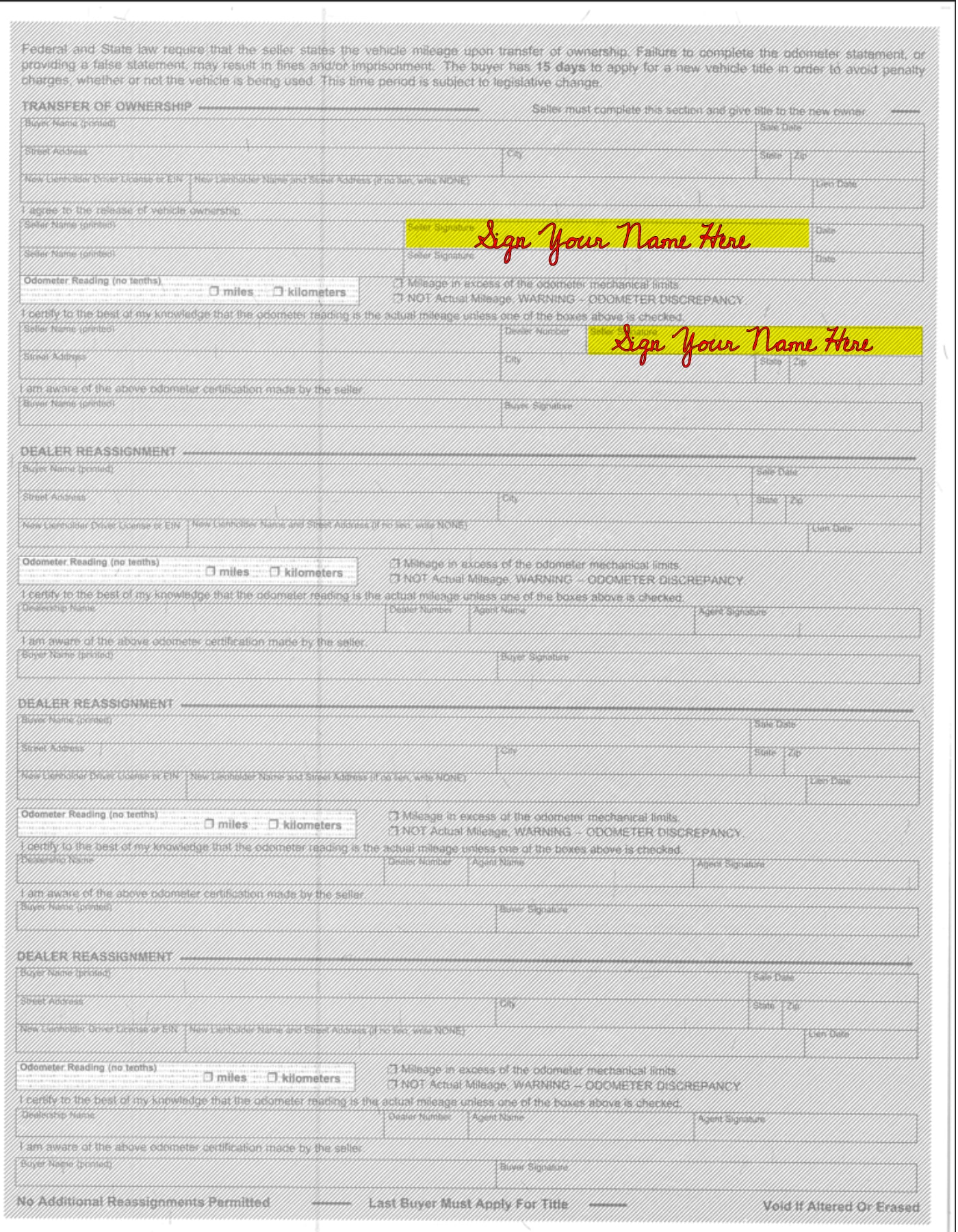 How to sign an Arizona Title example 3
