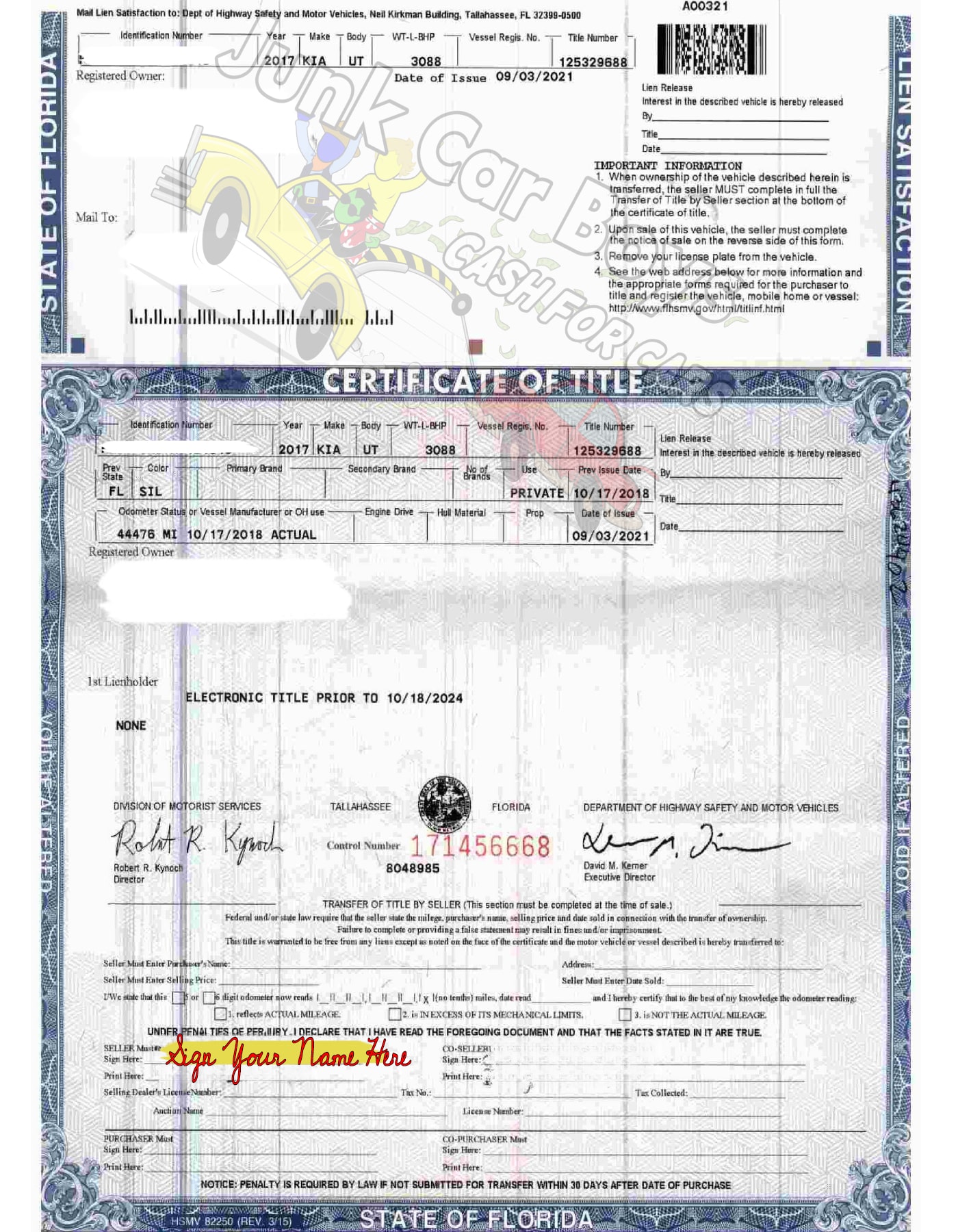 Sign your car title in Florida front