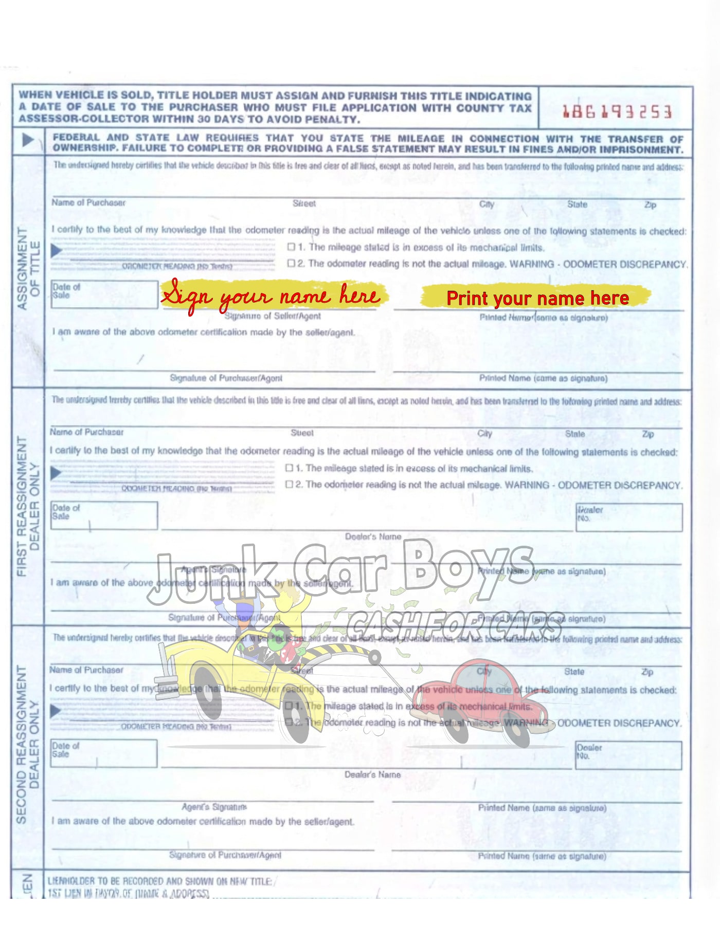 How to sign the back of your Texas title.